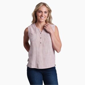 Kuhl Women’s Riviera 3-Button Henley Tank Top Pink Stripe Cotton Blend XS